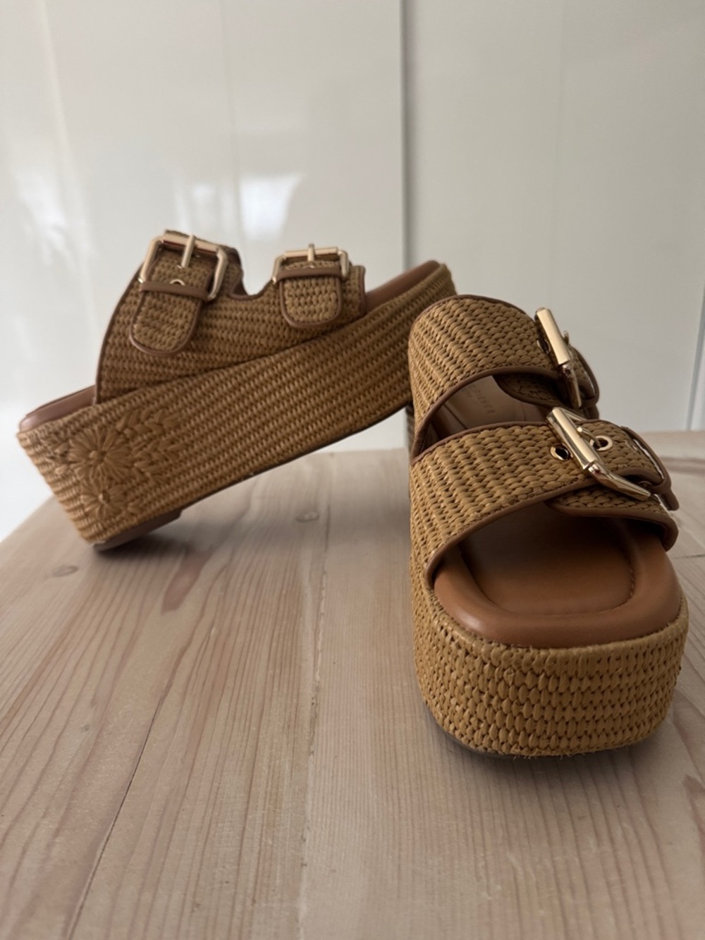 Marc Fisher Natural Braided Platform Slide Sandals with Buckles - Picture 5 of 7